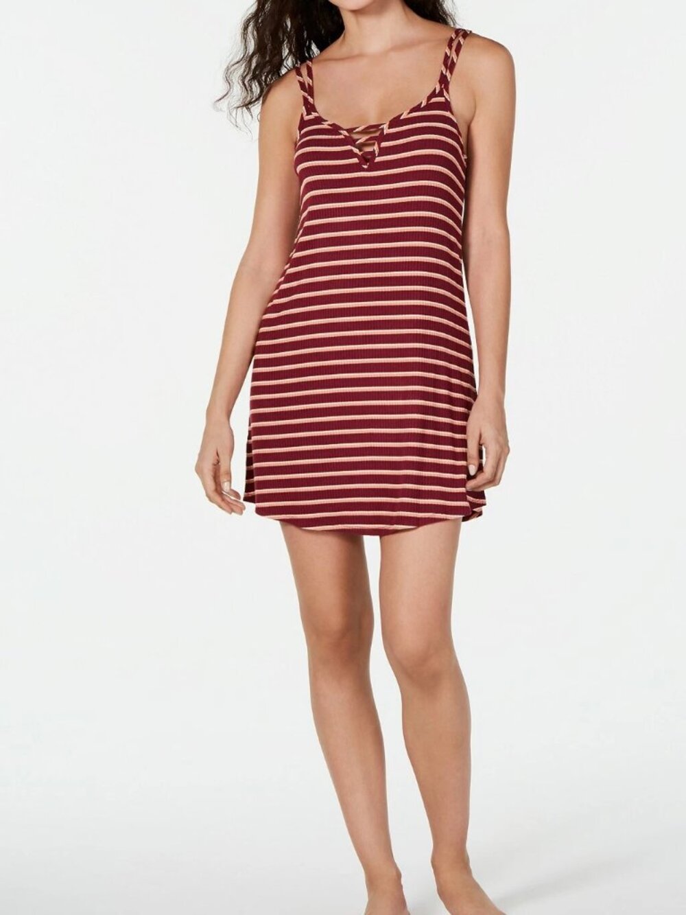 Jenni Intimates Women's Ladder-Front Chemise Sleepshirt Nightgown, Plum Wine